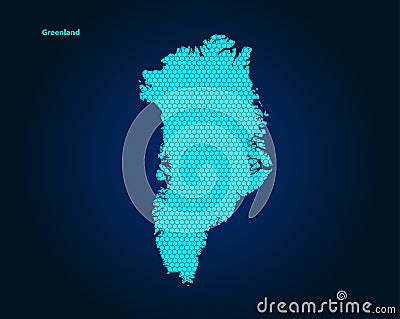 Honey Comb or Hexagon textured map of Greenland Country isolated on dark blue background - vector Vector Illustration