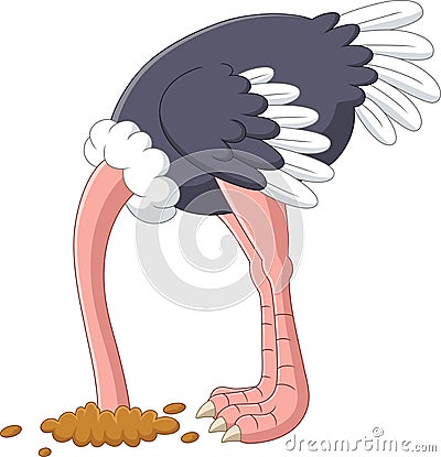 Ostrich hiding its head in the hole Vector Illustration