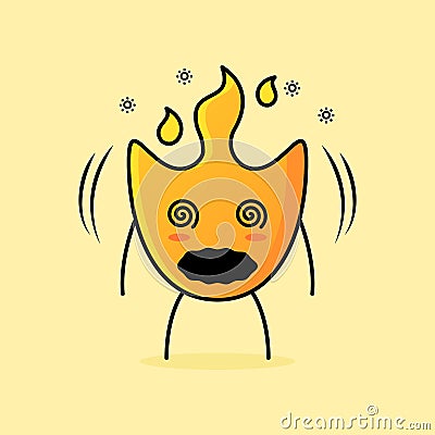 cute fire cartoon with dizzy expression. mouth open and eyes roll Vector Illustration