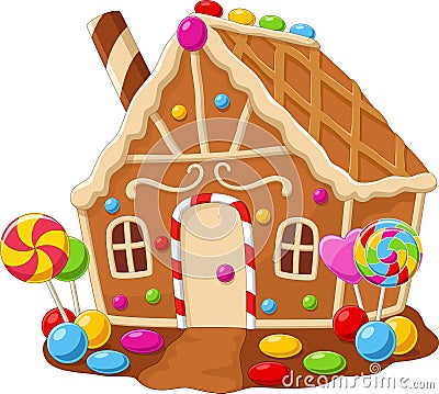 Cartoon gingerbread house on white background Vector Illustration