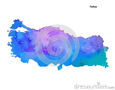 Colourful Watercolour Map design of Country Turkey isolated on white background - vector Vector Illustration