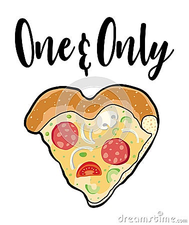 Fast food lover t-shirt decoration with heart shaped pizza Vector Illustration