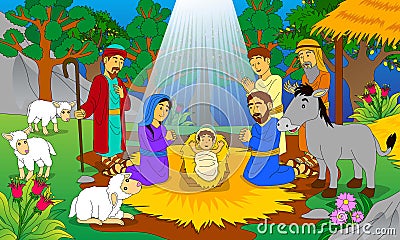 illustration of the birth of Jesus Vector Illustration