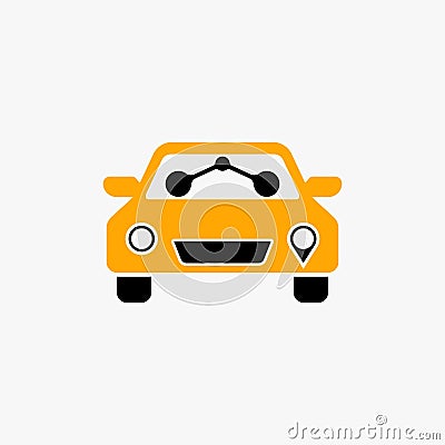 Simple and unique front mini small taxi car with two passengers image graphic icon logo design abstract Vector Illustration