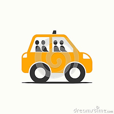 Simple and unique mini small taxi car with four passengers image graphic icon logo design abstract Vector Illustration