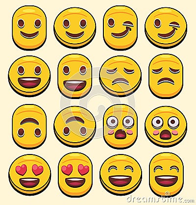 Emoji set of different shape for social media reaction emoticons Vector Illustration