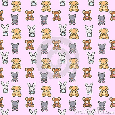 Cute Teddy Animals Kids Cartoon Kids Cartoon Background Pattern Seamless Stock Photo