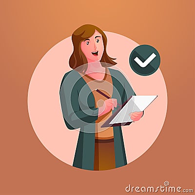 a woman takes notes and plans to provide consulting services Vector Illustration