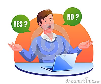 a man select right or wrong question, yes or no Vector Illustration
