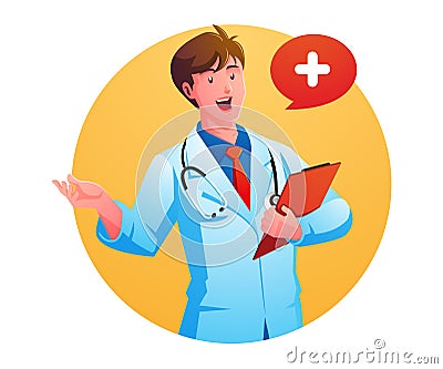 a male doctor providing health services Vector Illustration