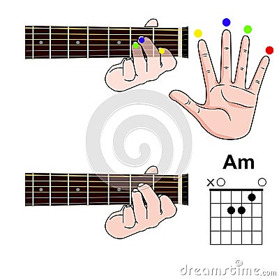 Guitar Chord Basic and Hand Position for Guitar Chord vector. Freestyle Chord. Vector Illustration