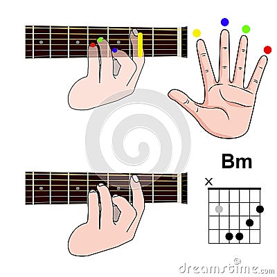 Guitar Chord Basic and Hand Position for Guitar Chord vector. Freestyle Chord. Vector Illustration