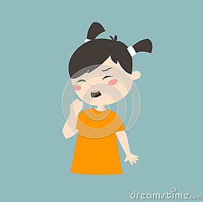 Print. The girl is sick icon. The girl coughs. Cold. Quarantine. The child got sick. Vector Illustration