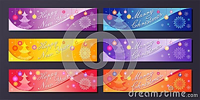 Set of Christmas and New Year banners. Winter festive backgrounds. Vector Illustration