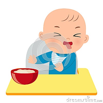 Cute baby rejecting food Vector Illustration