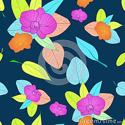 pattern flower orchid seamless good for mucokup, textile, design, wallpaper, background, sosial media content Vector Illustration