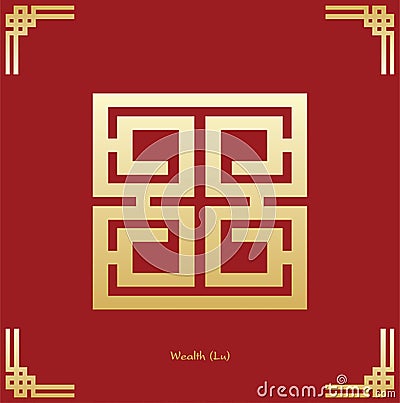 Chinese Wealth symbol. Chinese traditional ornament design. The Chinese text is pronounced Lu and translate Wealth. Stock Photo