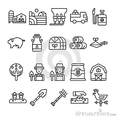 Set Of Farm Icon With Outline Style Vector Illustration