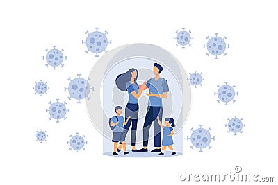 Family quarantined and isolated under a glass dome under protection vector flat modern design illustration Vector Illustration