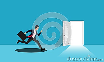 Businessman ran into the door with a light coming out Vector Illustration
