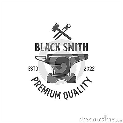 blacksmith anvil hammer logo Cartoon Illustration