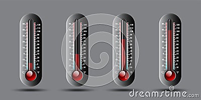 Temperature weather thermometer set with celsius and fahrenheit scale. Vector Illustration Vector Illustration