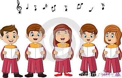 Cartoon choir children singing a song Vector Illustration