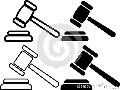 Group of gavel icons. Judge gavels collection flat icon. Set of Auction hammer icon. Gavel icon outline. Vector Illustration