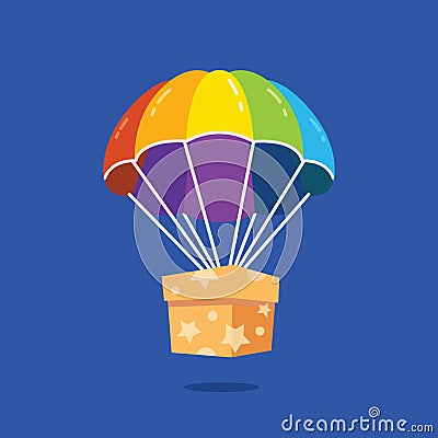 Gift box icon delivered by flying parachute. Illustration of sending gifts. Vector Illustration