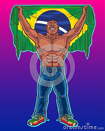 Brazil Football National Team Supporter Fans Vector Illustration