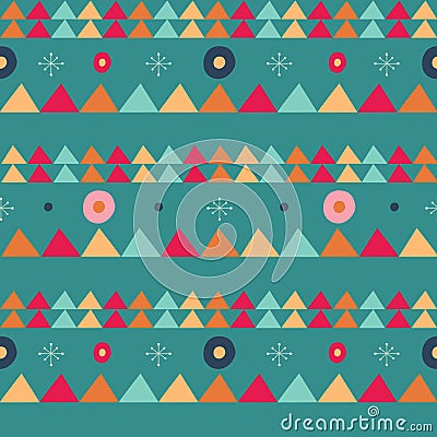 Retro geometric pattern, colorful, turquoise background, triangles pattern Vector Illustration