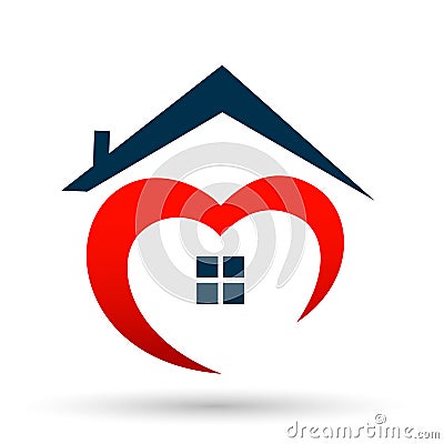 Home Heart love hand lovely home house real estate with heart care icon logo illustrations, Cartoon Illustration
