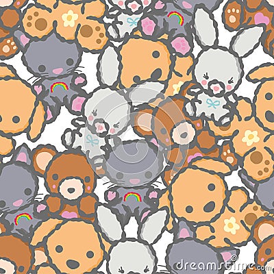 Cute Hand Draw Teddy Animals Cartoon Background Pattern Seamless Stock Photo