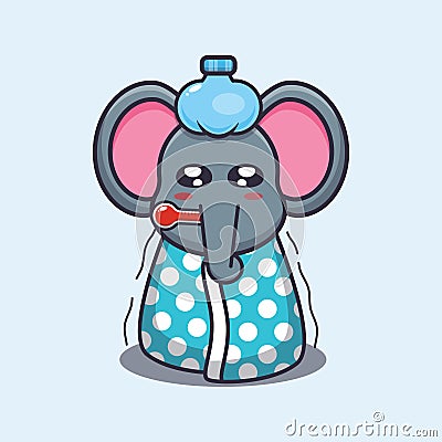 Cute elephant is sick cartoon vector illustration. Vector Illustration