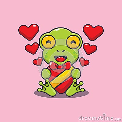 Cute frog happy with love gift in valentine's day. Vector Illustration