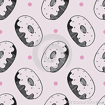 Cool Donuts pattern, hand drawn doodle style, 90s retro vibe Vector Illustration