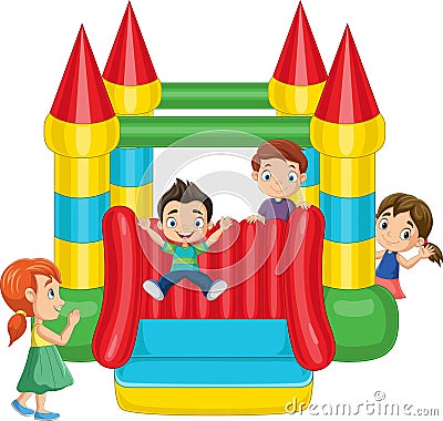 Cartoon children on a bouncy castle Vector Illustration