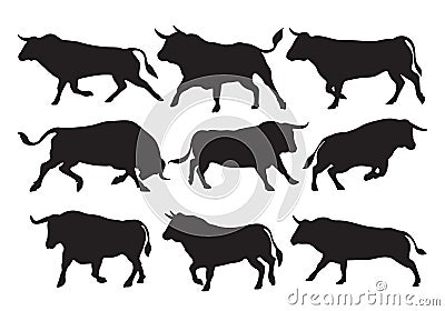 silhouette of bulls collection Vector Illustration