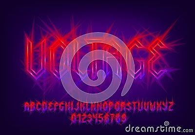 Voltage alphabet font. Neon letters and numbers. Vector Illustration