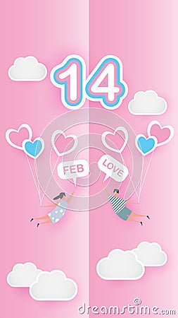 valentine lovely joyful on pink paper background concept. Vector Illustration