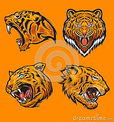 Angry tiger head vector illustration set Vector Illustration