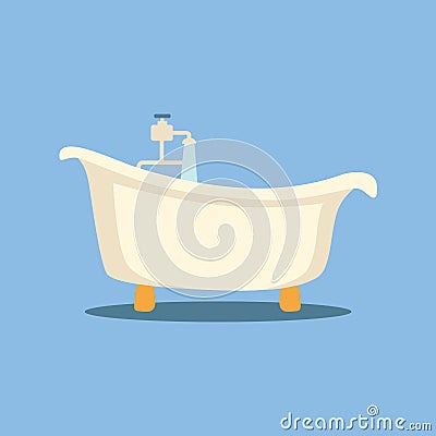 White bathtub with water running in bathroom Vector Illustration