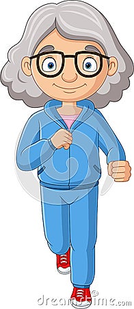 Cartoon grandma jogging on white background Vector Illustration