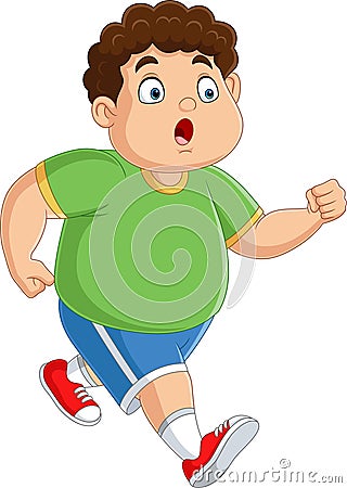 Cartoon cute overweight boy running Vector Illustration