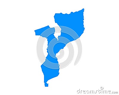 Blue coloured map design on country Mozambique isolated on white background - vector Cartoon Illustration
