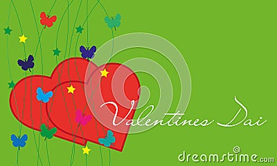 valentine's day red hearts green greeting card butterflies Stock Photo