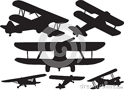 Biplane silhouette Set Vector Illustration