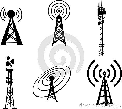 Tower Signal , Tower Signal silhouette set, Tower Signal Icon, Tower Signal set Vector Illustration