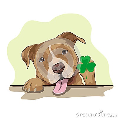 Pitbull dog illustration with shamrock clover St. Patrick's day cartoon design for animal lover Cartoon Illustration