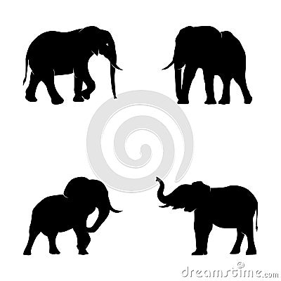 Set of silhouette elephants in different poses Vector Illustration